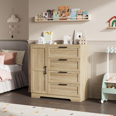 Wood Armoire Wardrobe Closet with 4 Drawers and Door, 43.3" Bedroom Cabinet, Hanging Rod, Clothing Storage Dresser by Winston Porter