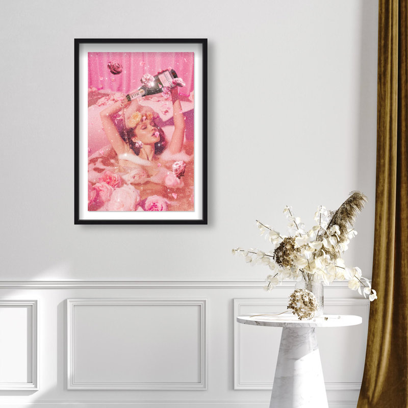 Oliver Gal Rose Champagne Bath Fashion and Glam - Diamond Dust Framed Shadowbox Art, 37.5" H x 25.5" W, Black