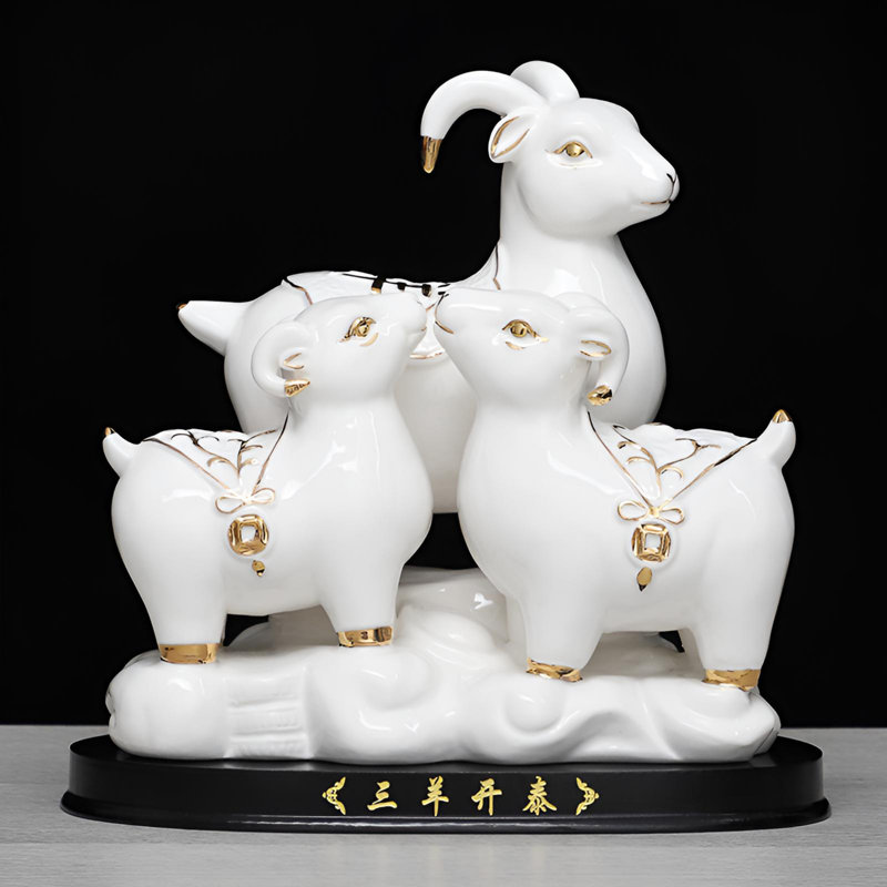 Elegant Three Goats Statue – Symbol Of Prosperity, White