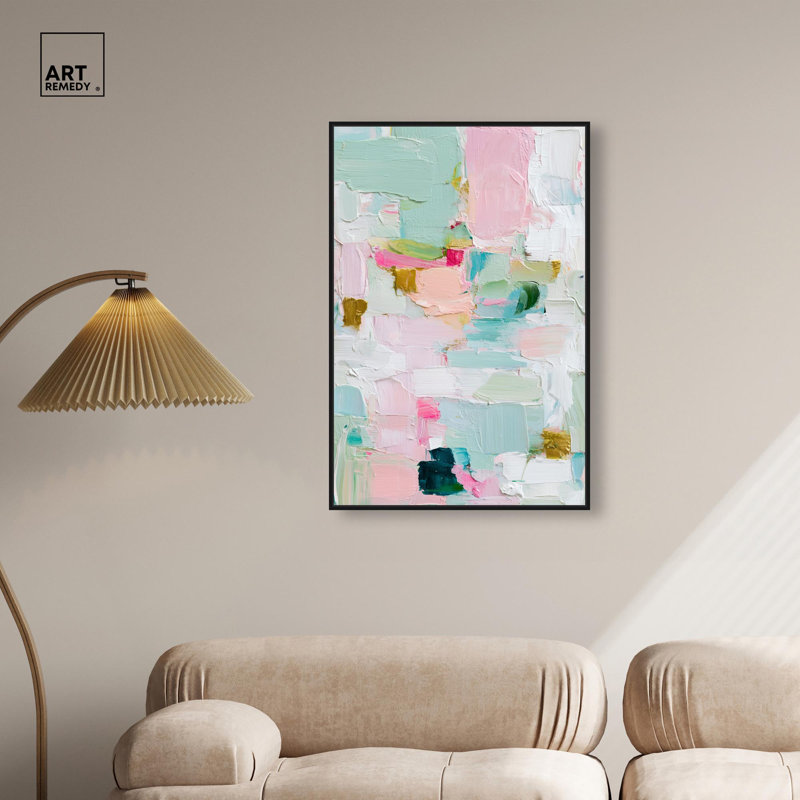 «Mint and Rose Blush I», reproduction d'art sur toile par Art Remedy, cadre noir, 24 x 36, H 37 po x l 25 po, Cadre noir