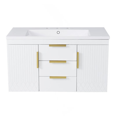 36" Wall-Mounted Bathroom Vanity, Floating Storage Cabinet with 2 Drawers, Solid Wood
