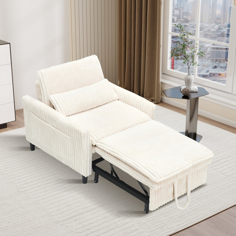 Chaise d'appoint convertible rembourrée en velours côtelé, Beige