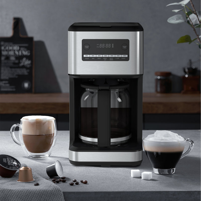 Cafetière goutte à goutte programmable de 14 tasses HAVATO - Acier inoxydable, filtre réutilisable et plaque chauffante, pause automatique, minuterie 24H, autonettoyante, utilisation à la maison 