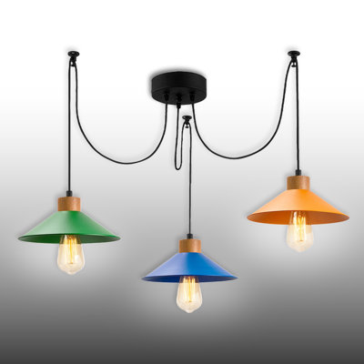 Modern Chandelier with Adjustable Height, Iron Body & Hornbeam Base, 44.9 x 9.4 x 39.4 inches | 3 x E27 Max 40W Sockets | Stylish Home Lighting Fixture for Living Room, Dining Room & Entryway, IP20 Rated