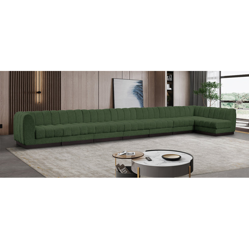 Canapé modulaire rembourré 8 pièces Quinn, Tissu chenille vert