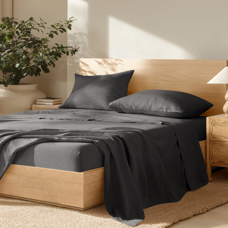100% Linen Sheet Set, Twin Extra Long Sheet Set with 1 Pillowcase, Gray