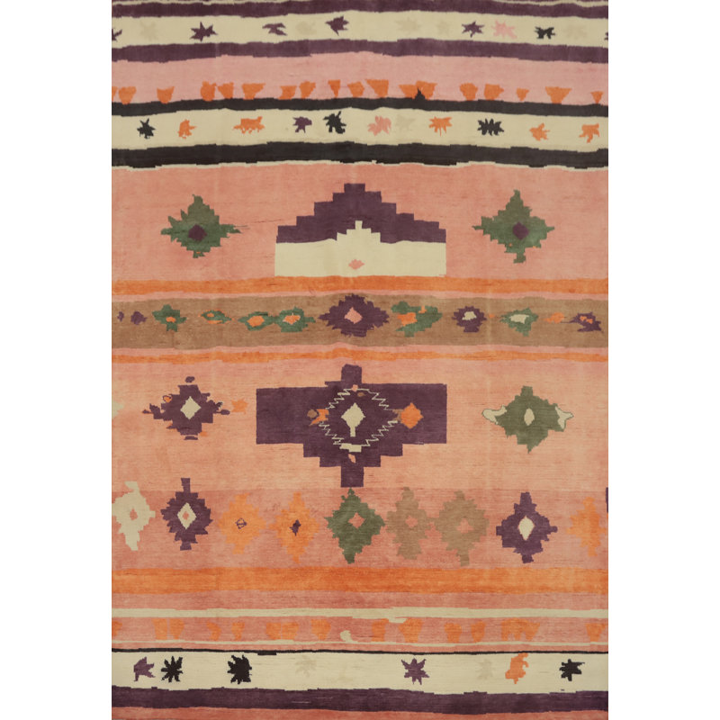 Tapis à motif géométrique de teinture végétale oriental 8 x 10