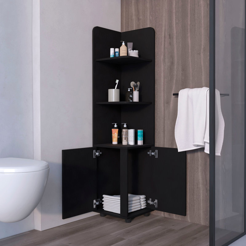 Armoire de salle de bain 2 portes avec 3 tablettes d'angle noires - Pieds de rangement autoportants