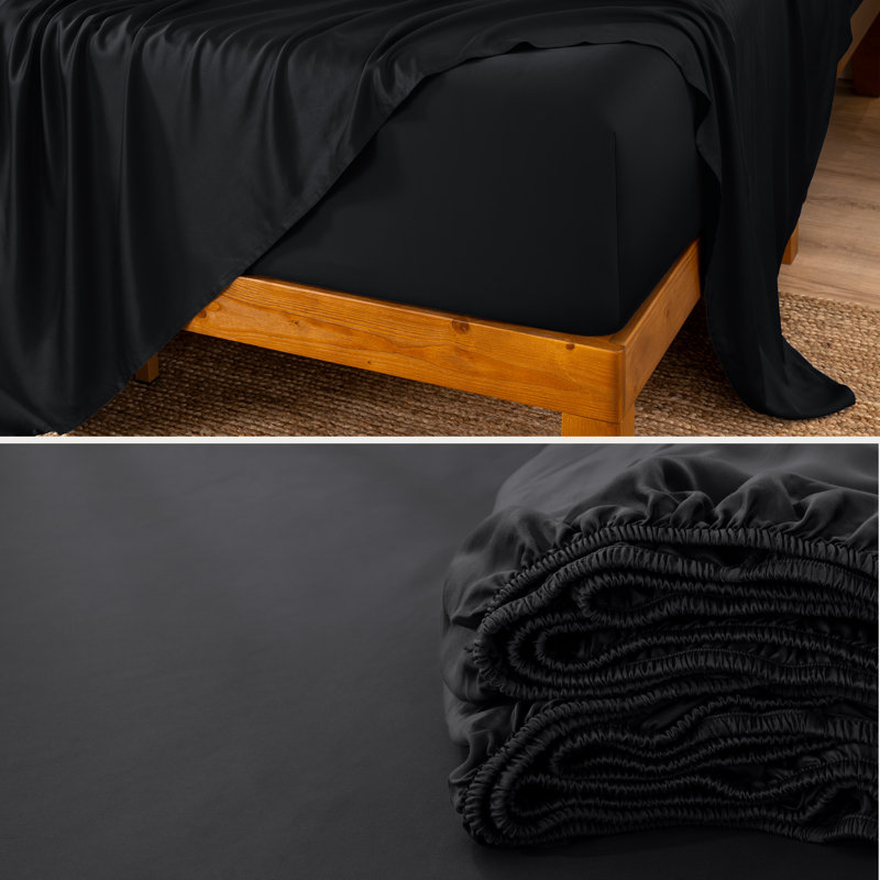 Sheet Set - Rayon from Bamboo, Black, Queen Sheet Set with 2 Pillowcases