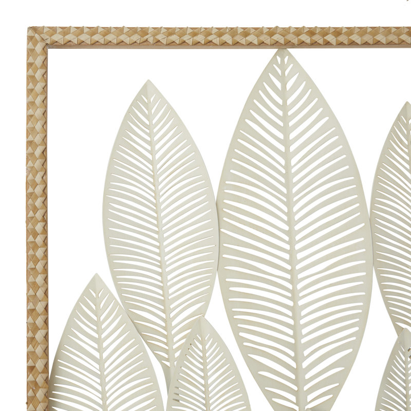 Décoration murale blanche en métal à grandes feuilles découpées avec motifs découpés au laser complexes