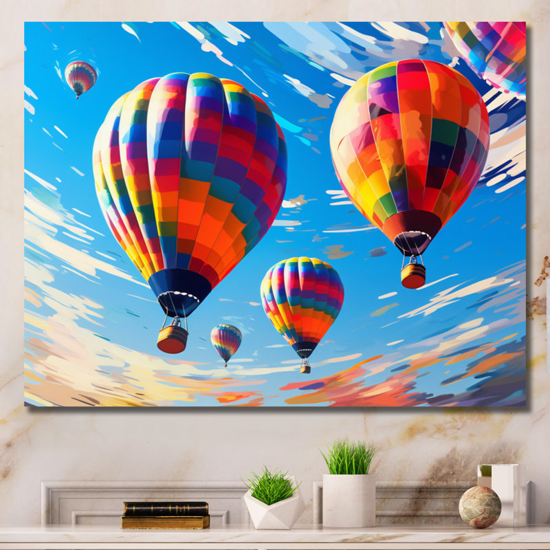 Colourful Hot Air Ballon Chromatic - Transportation Wall Art Prints, H 12 po x l 20 po x P 1 po, Toile tendue
