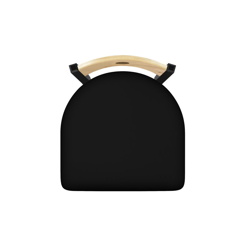 Tabouret pivotant Voltaire, 25, Noir froissé, Siège en vinyle noir / dossier en érable naturel