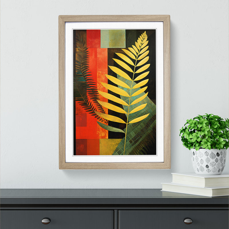 Fern Leaf Constructivism - Framed Print, 46cm H x 34cm W x 2cm D, Oak