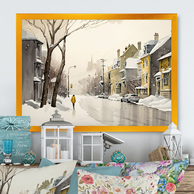 Québec pendant la chute de neige III - reproduction sur toile, H 12 po x l 20 po x P 1 po