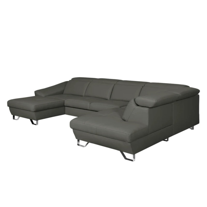 Natron Leather Corner U-form Sofa with Sleeping Function and Storage , Grey, Right Hand Facing