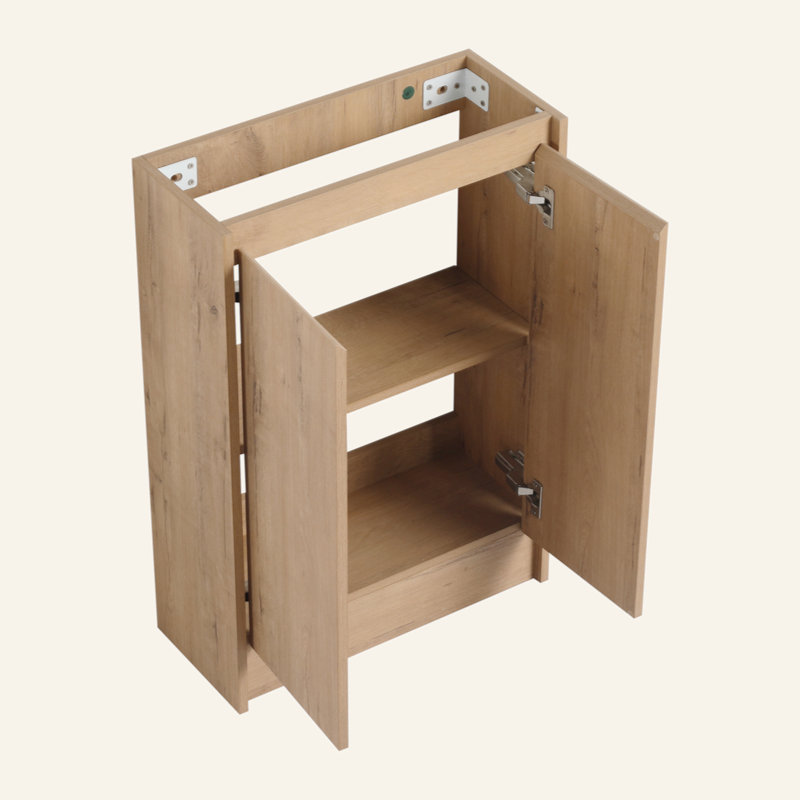 Meuble-lavabo autoportant de 23 po avec lavabo et portes à fermeture douce, Imitation chêne