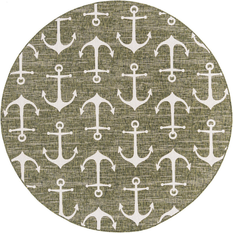Outdoor Ayton Area Rug Green Color, Round 7'10"