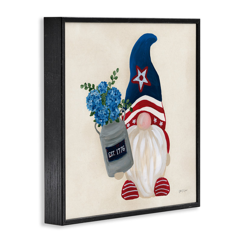  Gnome et bouquet de giclées Americana par Yvette St. Amant, Giclée encadrée noir minuit, H 12 po x l 12 po