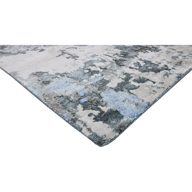 Hand-Knotted High-Quality Gray and Blue Area Rug, Rectangle 2' x 3'