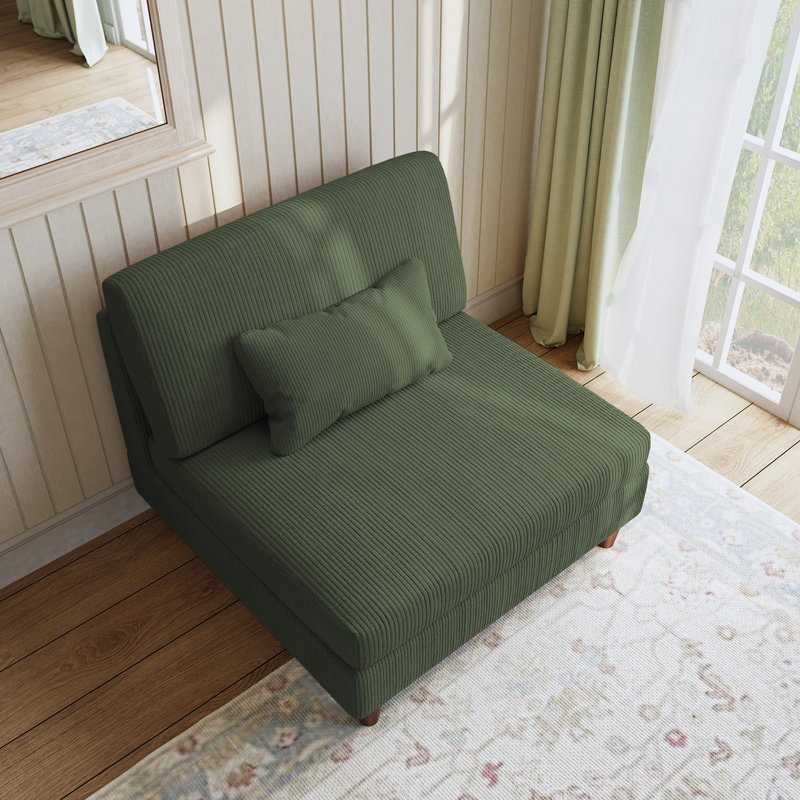 Seemab 102.1Cm Wide Slipper Chair, Green Corduroy