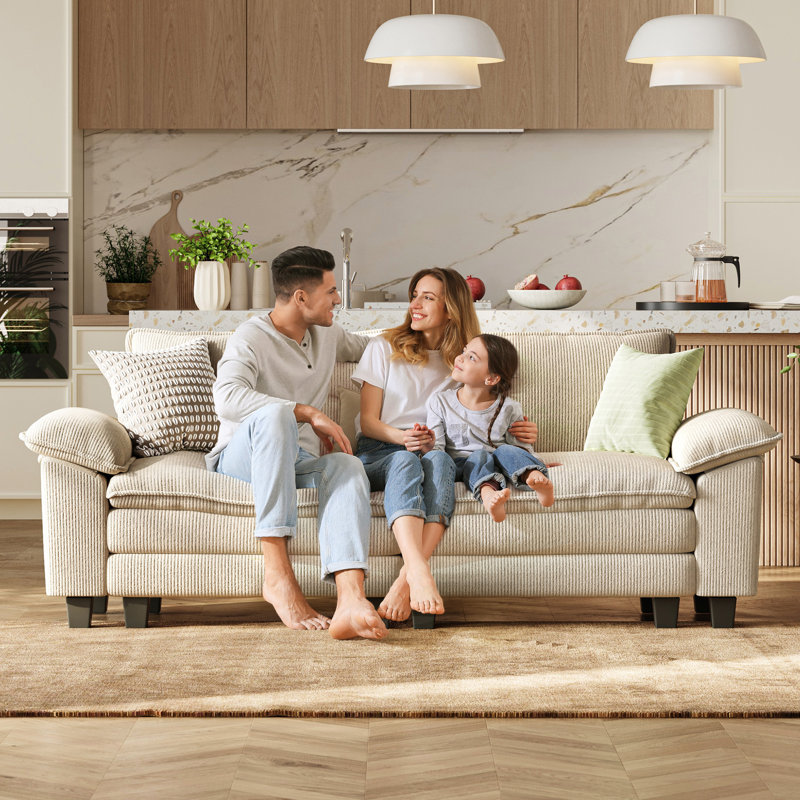 Colbey 90'' Upholstered Modular Cloud Sofa, Lena Beige Corduroy, 34.64'' H x 89.76'' W x 34.64'' D
