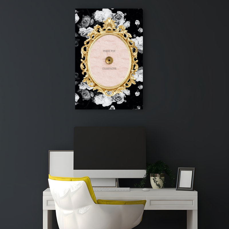 Glamorous Champagne Button Elegant Retro Romantic Rose Landscape Nature Wall Art Print by Talitha McQueen - Print