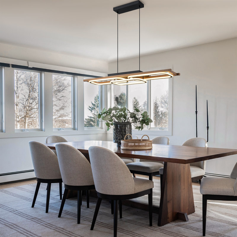 Luminaire suspendu pour cuisine avec 3 panneaux rectangulaires en bois aggloméré à finition grain de bois