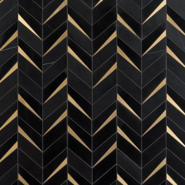 Love Lane 13.3 in. x 10.82 in. Polished Marble and Brass Wall Mosaic Tile (0.99 Sq. Ft. / Each)