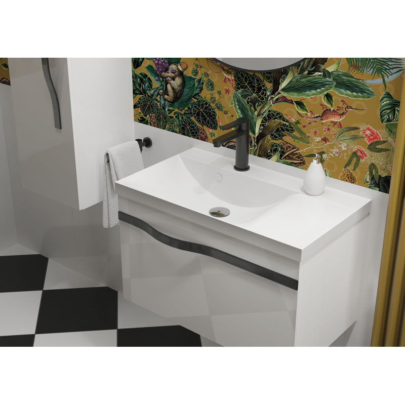 Bathroom Vanity Base Only, White Gloss, Brushed Black