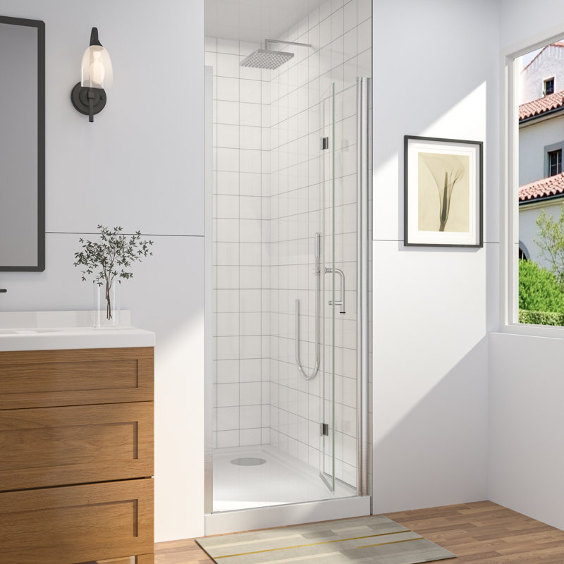 30-32 in.W x 72 in.H Bifold Frameless Glass Shower Door, Folding Frameless Shower Door., Brushed Nickel