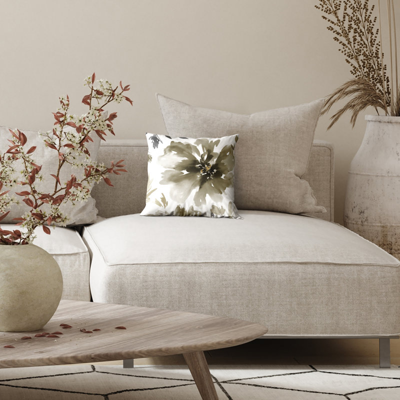 Floral Throw Pillow with Premium Polyester, Square 14"H x 14"W, Sepia