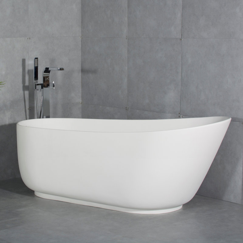 67-Inch Solid Surface Stone Resin Oval Shape Soaking Bathtub With Overflow For The Bathroom