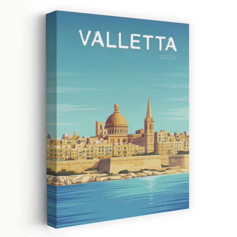 «Valletta Grand Harbour View Serene Abstract Contemporary Architecture City», art mural, H 24 po x l 16 po