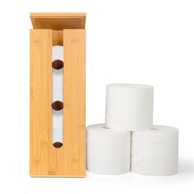 Bamboo Toilet Paper Storage - Fits 3 Mega Toilet Paper, Bathroom Organizer(Natural)