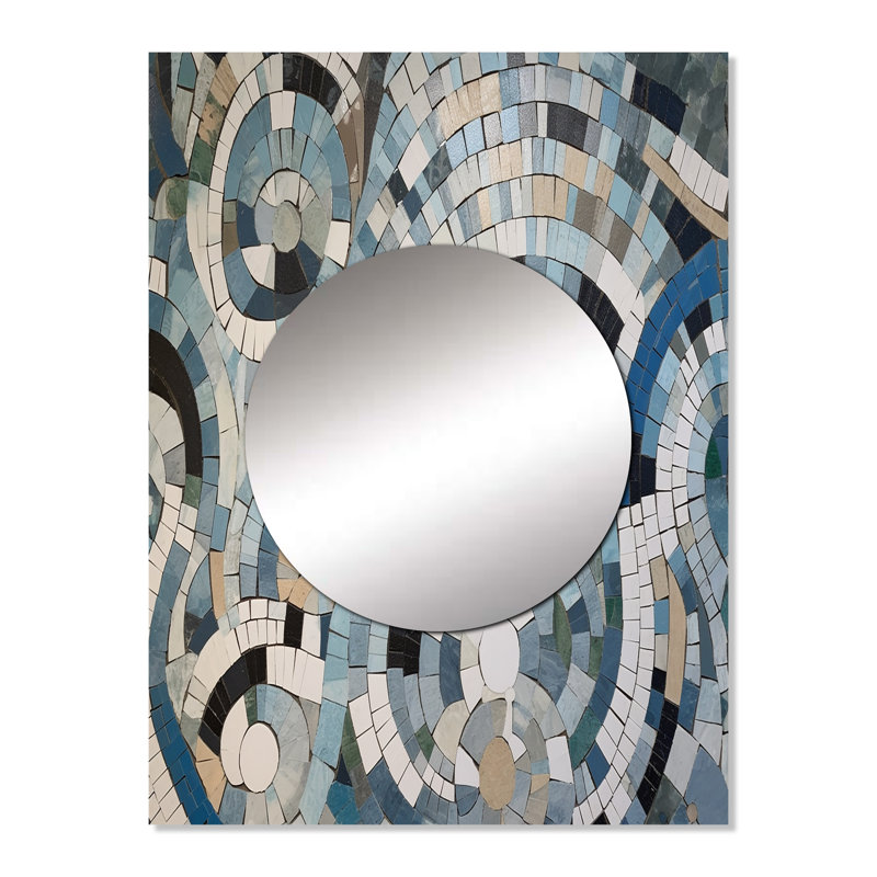 «Inali Blue and White Bohemian Medley - Boho Mosaic Unique Mirror, Blue Large Wall Mirror, Art imprimé en métal