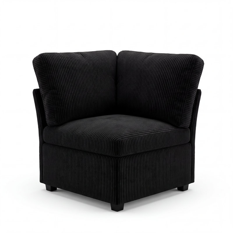Siège d'angle pour canapé-lit modulaire, noir, Velours côtelé noir