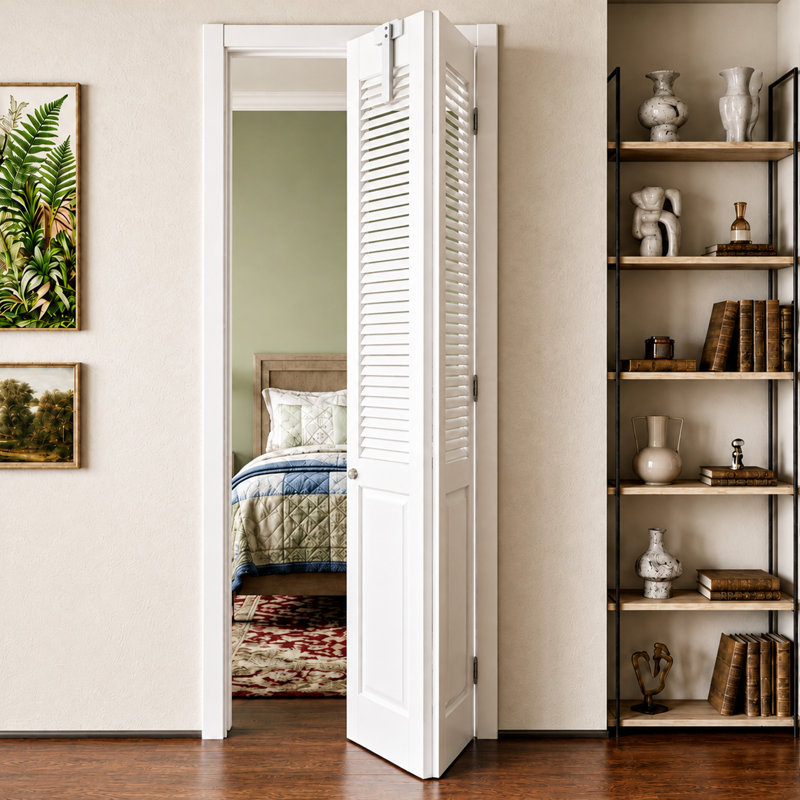 Porte pliante à persiennes à deux volets avec serrure, porte intérieure pliante blanche à panneau solide pour garde-manger, salle de lavage et chambre à coucher