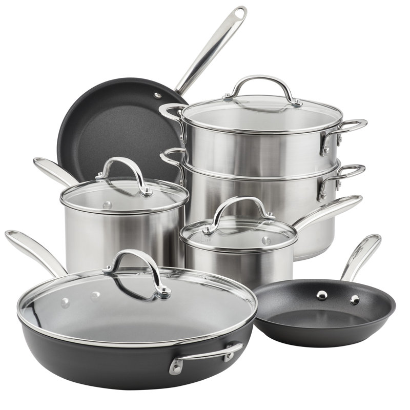 Rachael Ray Stainless Steel And Hard Anodized Nonstick Cookware Pots And Pans Set, 11-piece