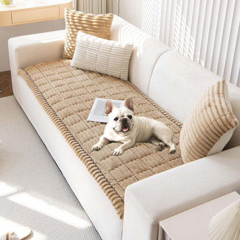 Housse de canapé en peluche pour animaux de compagnie - Café - Housse antidérapante et lavable pour canapés à 3 coussins, tapis ou lit toutes saisons pour animaux de compagnie
