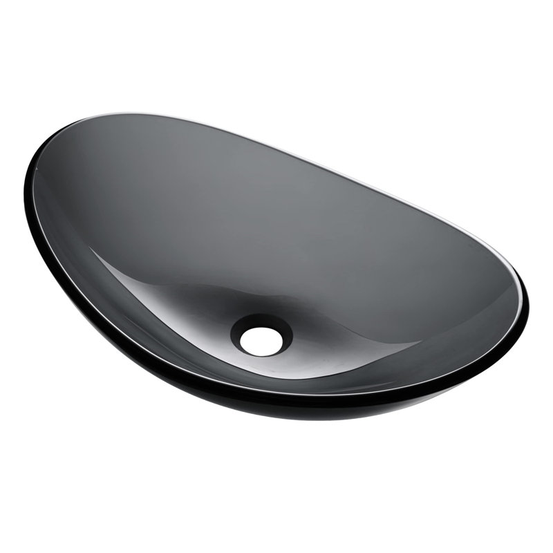 Aquaterior 13.97'' Gray Tempered Glass Oval Bathroom Sink