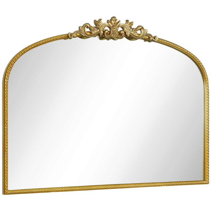 Vintage Floral Arch Iron Frame Mirror, 32" x 24", Gold