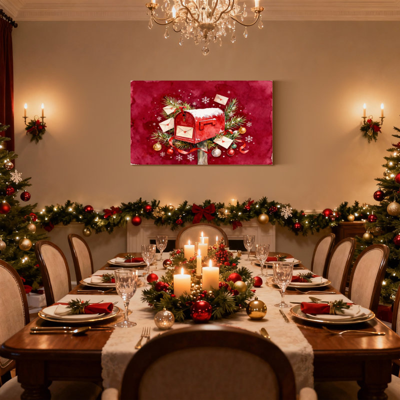 Boîte aux lettres de Noël avec neige et décorations, ensemble de 3 impressions sur toile, H 12 po x l 18 po