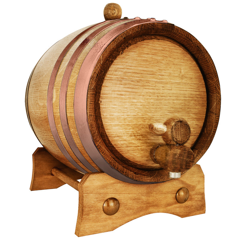 Tonneau de chêne américain vieilli et cerceaux en cuivre, 5 L