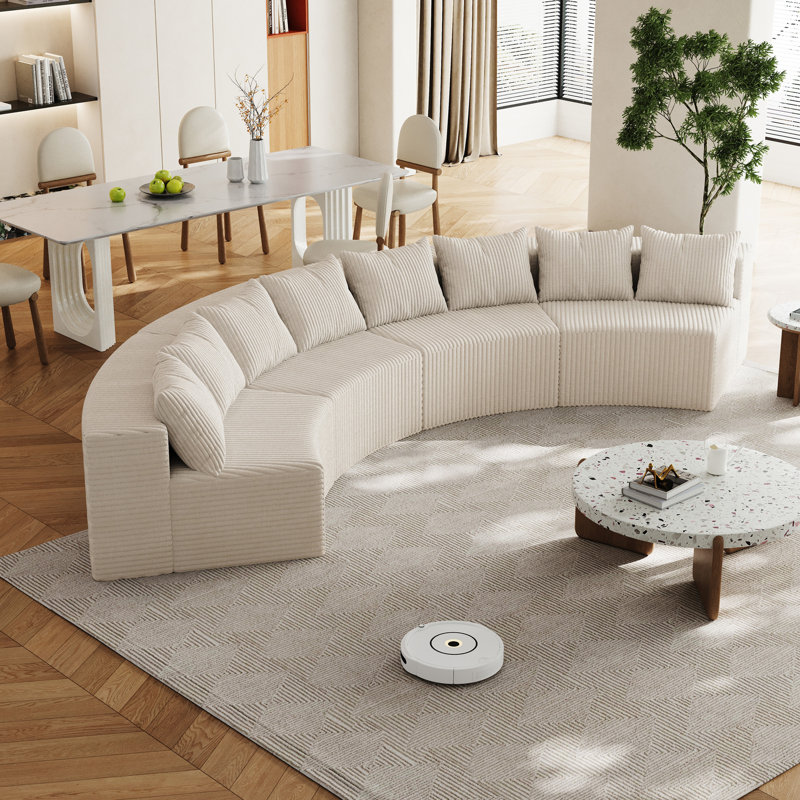 Canapé modulaire incurvé avec 8 coussins Corduroy, 4, H 30,5 po x l 156 po x P 36 po, Beige