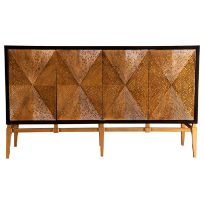 Antique Gold Accented 4-door Brown Accent Cabinet For Ample Hidden Storage In Living Spaces Trimmed Concealed And Modern Aesthetic