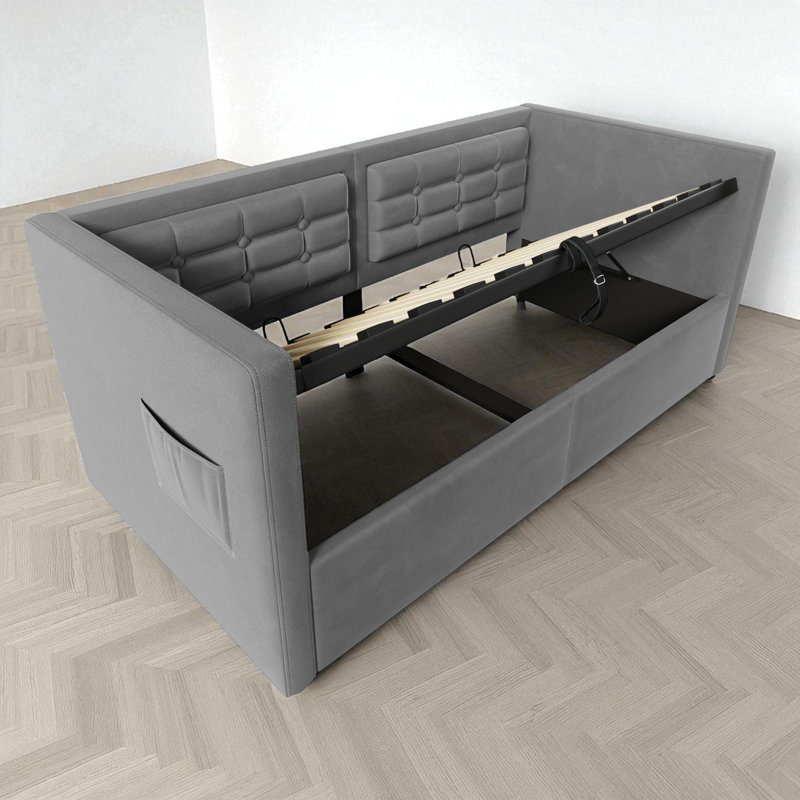 Twin Upholstered Daybed With Charging Station And Storage, Gray