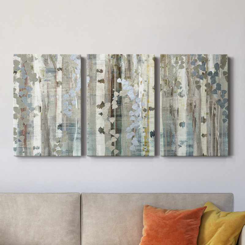 Birch Wood Meadow - Toile tendue avec châssis de qualité supérieure - Prêt à être accroché, H 12 po x l 24 po x P 1 po