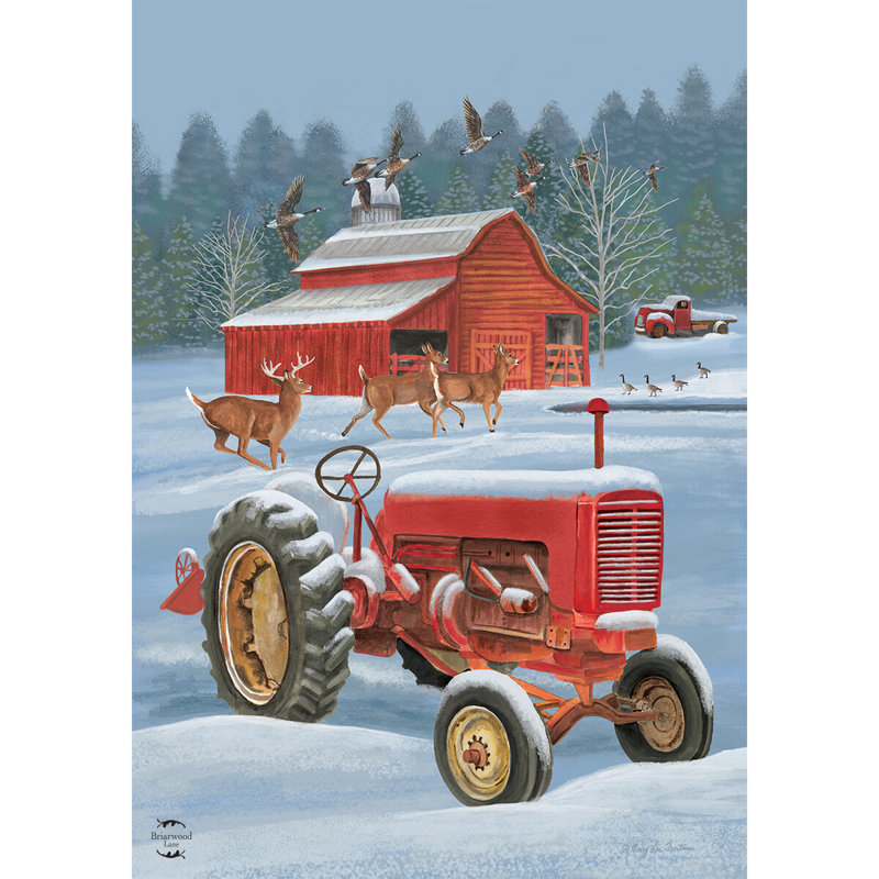 Drapeau de jardin « Hiver à la ferme » 12x18