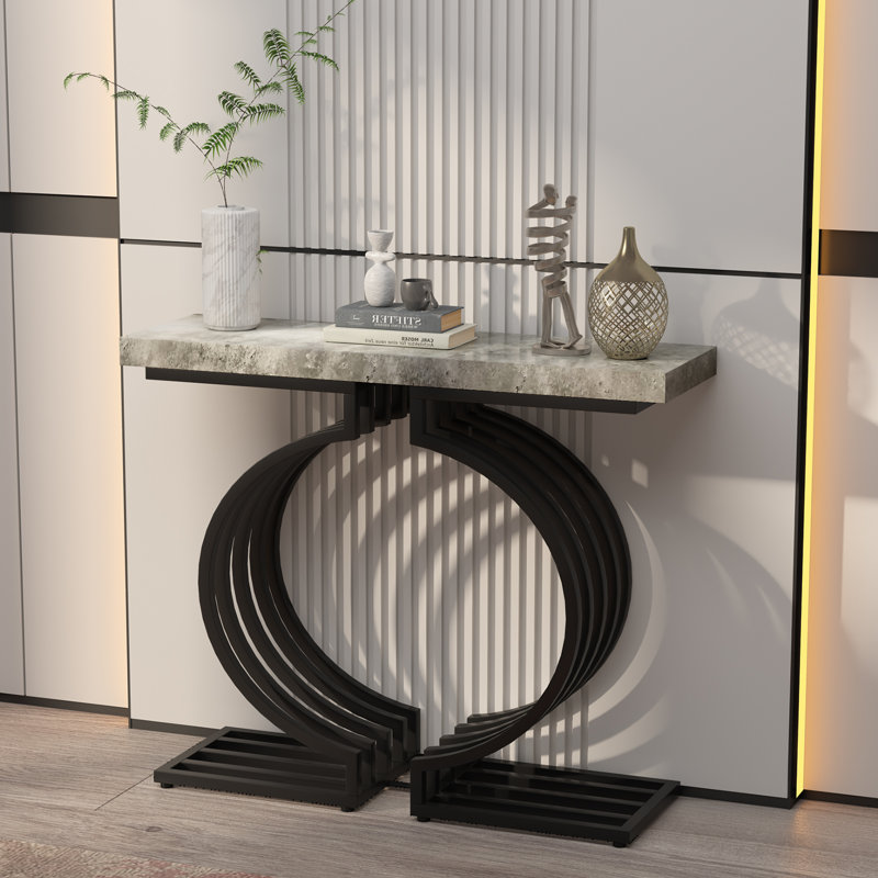 Eveana 39.37'' Console Table, Black, Beige