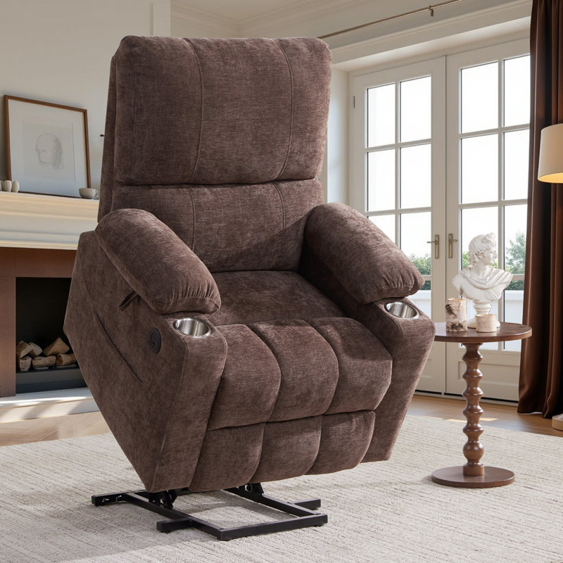 Power Lift Recliner Chair with Massage and Heat for Elderly, Brown